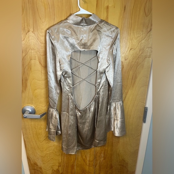 Metallic Long Sleeve Dress with Bell Cuffs - Picture 2 of 6